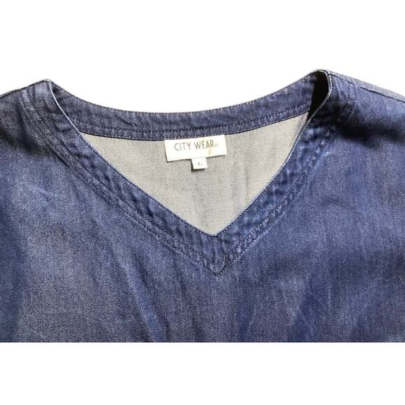 City Wear Lagenlook boxy top quarter sleeve V-neck Large blue - Picture 3 of 6